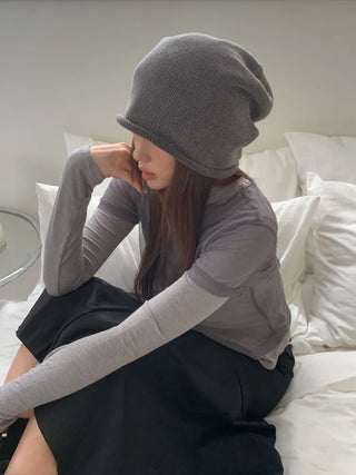 Loose-fit Knit Ribbed Pullover Bandana Beanie Hat Collection