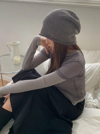 Loose-fit Knit Ribbed Pullover Bandana Beanie Hat Collection