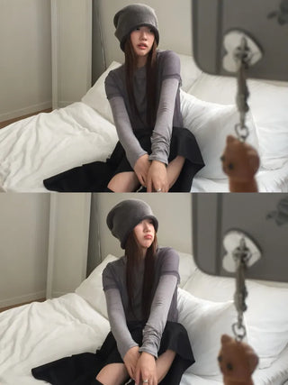 Loose-fit Knit Ribbed Pullover Bandana Beanie Hat Collection
