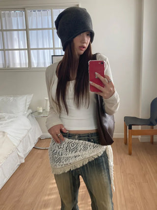 Loose-fit Knit Ribbed Pullover Bandana Beanie Hat Collection