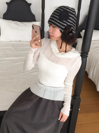 Loose-fit Knit Ribbed Pullover Bandana Beanie Hat Collection