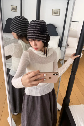 Loose-fit Knit Ribbed Pullover Bandana Beanie Hat Collection