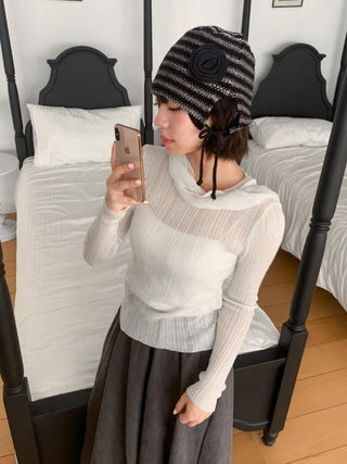 Loose-fit Knit Ribbed Pullover Bandana Beanie Hat Collection