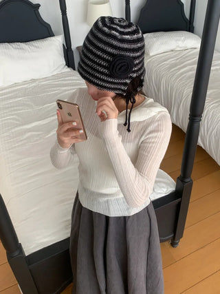 Loose-fit Knit Ribbed Pullover Bandana Beanie Hat Collection