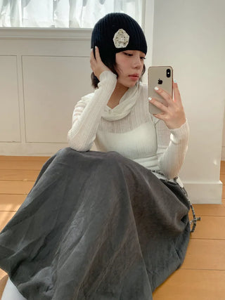 Loose-fit Knit Ribbed Pullover Bandana Beanie Hat Collection