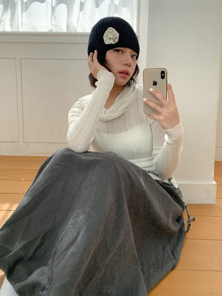 Loose-fit Knit Ribbed Pullover Bandana Beanie Hat Collection