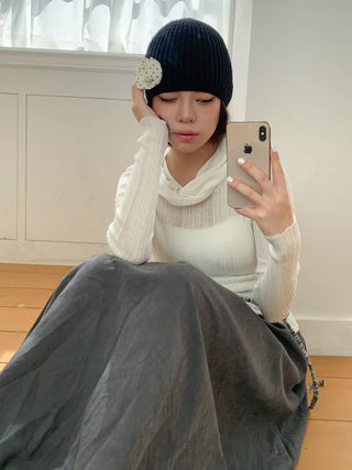 Loose-fit Knit Ribbed Pullover Bandana Beanie Hat Collection