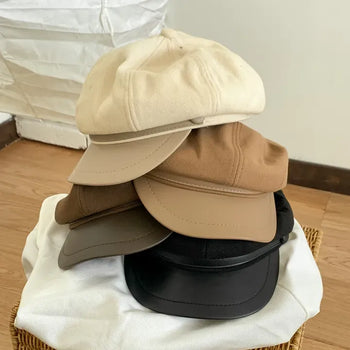 Contrast Leather Boy Hunting Cap