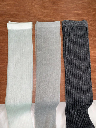 Glitter Ribbed Knee-Long Socks