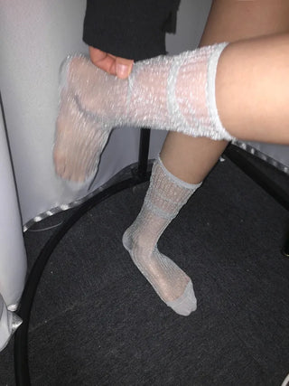 Glitter Ribbed Knee-Long Socks