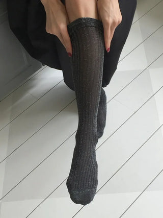 Glitter Ribbed Knee-Long Socks