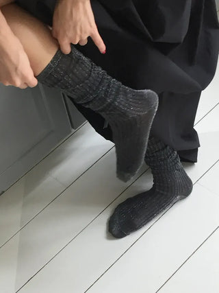 Glitter Ribbed Knee-Long Socks