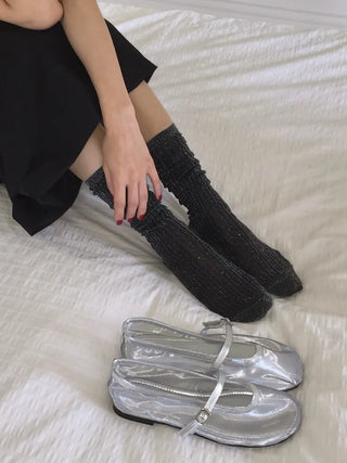 Glitter Ribbed Knee-Long Socks