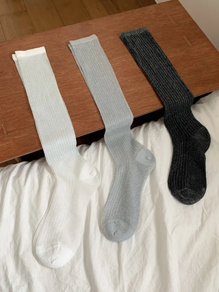 Glitter Ribbed Knee-Long Socks