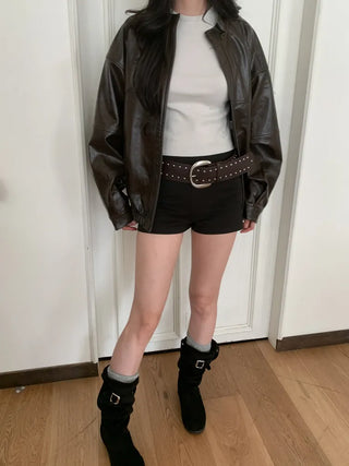 Wide Bold Studded Leather Big Belt