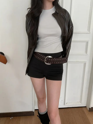 Wide Bold Studded Leather Big Belt