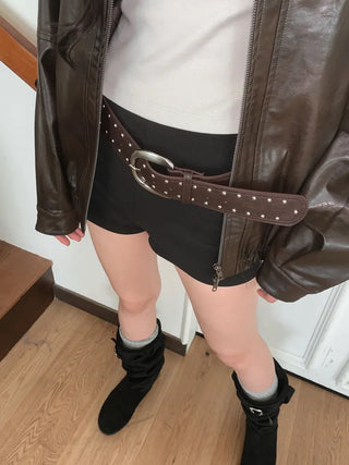 Wide Bold Studded Leather Big Belt