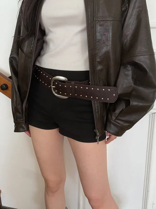 Wide Bold Studded Leather Big Belt