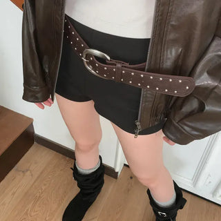 Wide Bold Studded Leather Big Belt