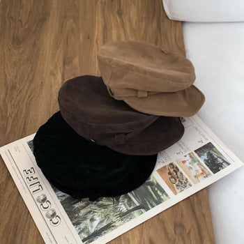 French Suede Button Sailor Cap Baker's Hat
