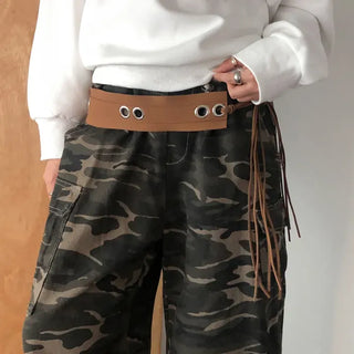 Mid-Strap Eyelet Punching Knot Strap Belt