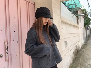 Overlap Dot Pattern Baker Cap Newsboy Cap