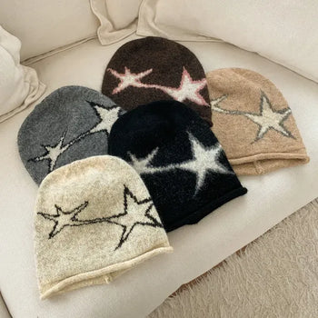Double Star Pop Knit Long Beanie Hat