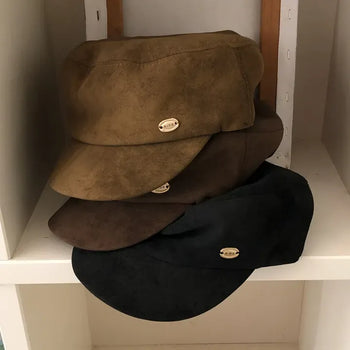 Gold Suede Military Newsboy Cap Hat