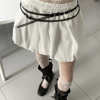 Unique Long Slim Double-Stripe Studded Leather Belt Collection