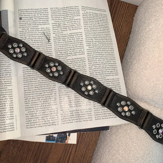 Opal Flower Stud Wide Leather Belt