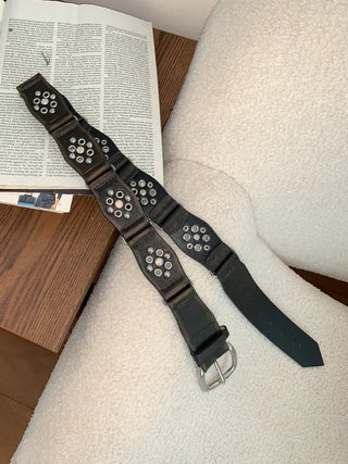 Opal Flower Stud Wide Leather Belt