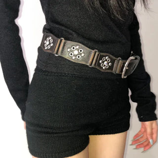 Opal Flower Stud Wide Leather Belt