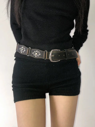 Opal Flower Stud Wide Leather Belt