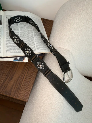 Opal Flower Stud Wide Leather Belt