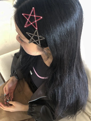 Sugar Star Metallic Check Dot Pattern Big Hairpin