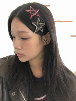 Sugar Star Metallic Check Dot Pattern Big Hairpin