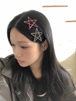 Sugar Star Metallic Check Dot Pattern Big Hairpin
