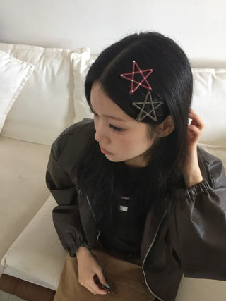 Sugar Star Metallic Check Dot Pattern Big Hairpin