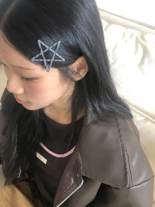 Sugar Star Metallic Check Dot Pattern Big Hairpin