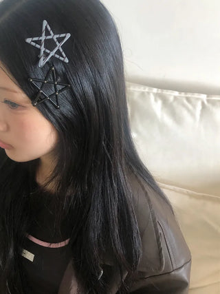 Sugar Star Metallic Check Dot Pattern Big Hairpin