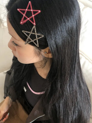 Sugar Star Metallic Check Dot Pattern Big Hairpin
