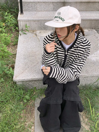 Love & Peace Ribbed Corduroy Embroidered String Camp Cap