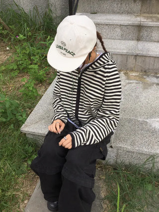 Love & Peace Ribbed Corduroy Embroidered String Camp Cap