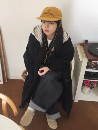 Love & Peace Ribbed Corduroy Embroidered String Camp Cap