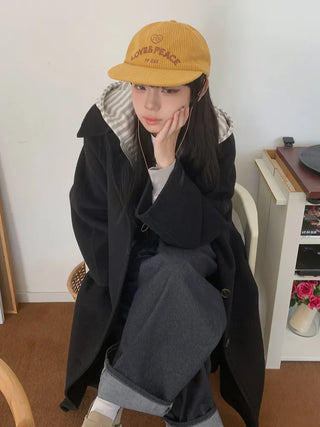 Love & Peace Ribbed Corduroy Embroidered String Camp Cap