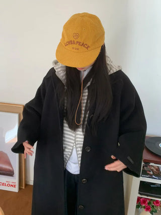 Love & Peace Ribbed Corduroy Embroidered String Camp Cap