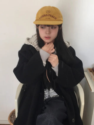 Love & Peace Ribbed Corduroy Embroidered String Camp Cap