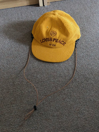 Love & Peace Ribbed Corduroy Embroidered String Camp Cap