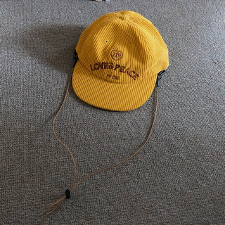 Love & Peace Ribbed Corduroy Embroidered String Camp Cap