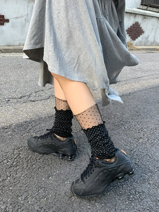 Keyless Mini Dot Wavy Pleated Leg Warmers